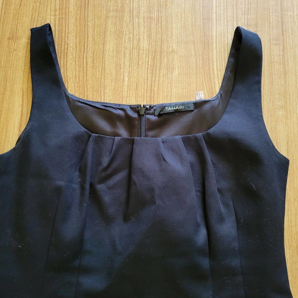 Tahari Cocktail Dress Womens 8 Little Black Dress Sleeveless Sheath Pleated Top - Picture 2 of 9